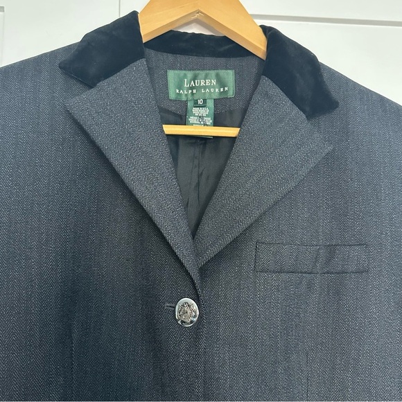 Lauren Ralph Lauren Equestrian Herringbone Wool blazer 10 gray preppy old money - Picture 4 of 13